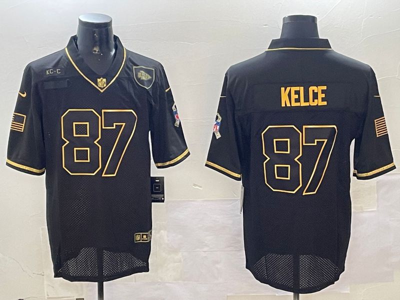 Men Kansas City Chiefs 87 Kelce Gold Black 2024 Nike Limited NFL Jersey style 0108